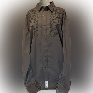 Panhandle Slim Western Shirt Large Brown Snap Embroidered Rodeo Square Dancer